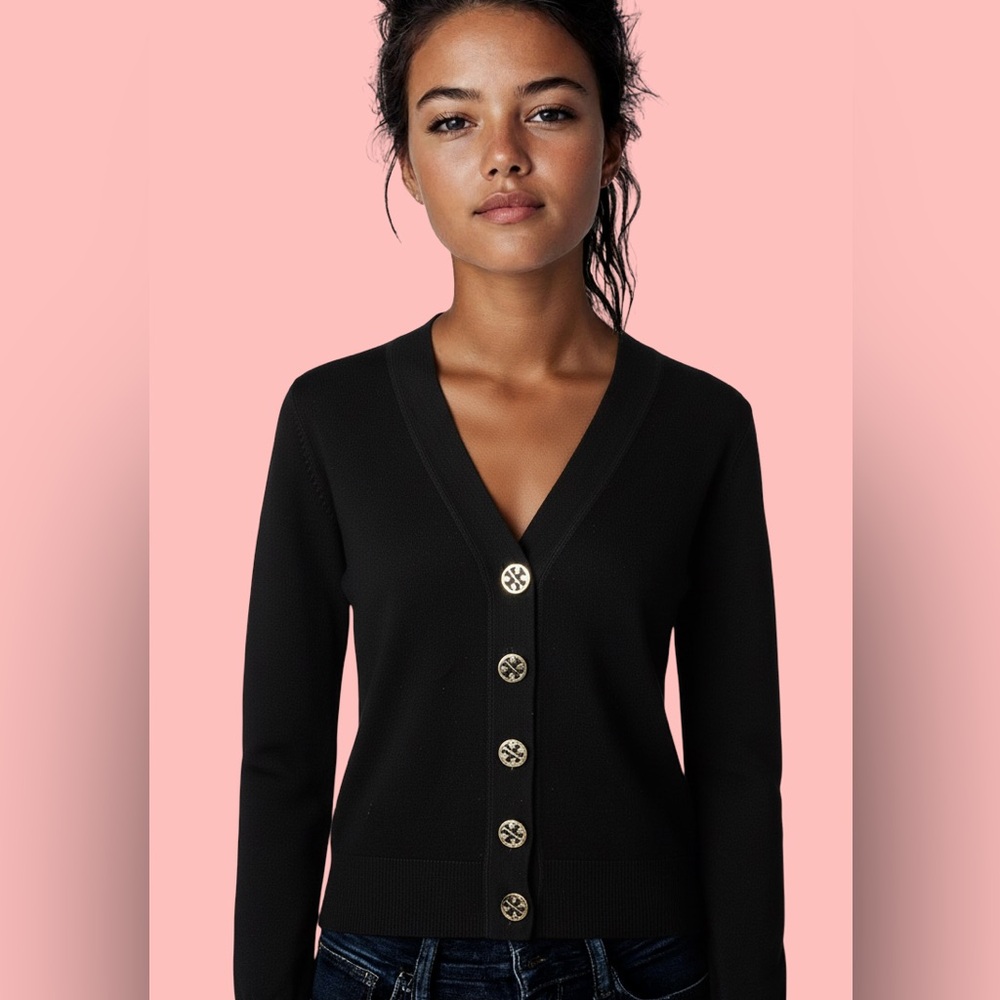 Tory Burch black cardian sweater, fittted. size XS